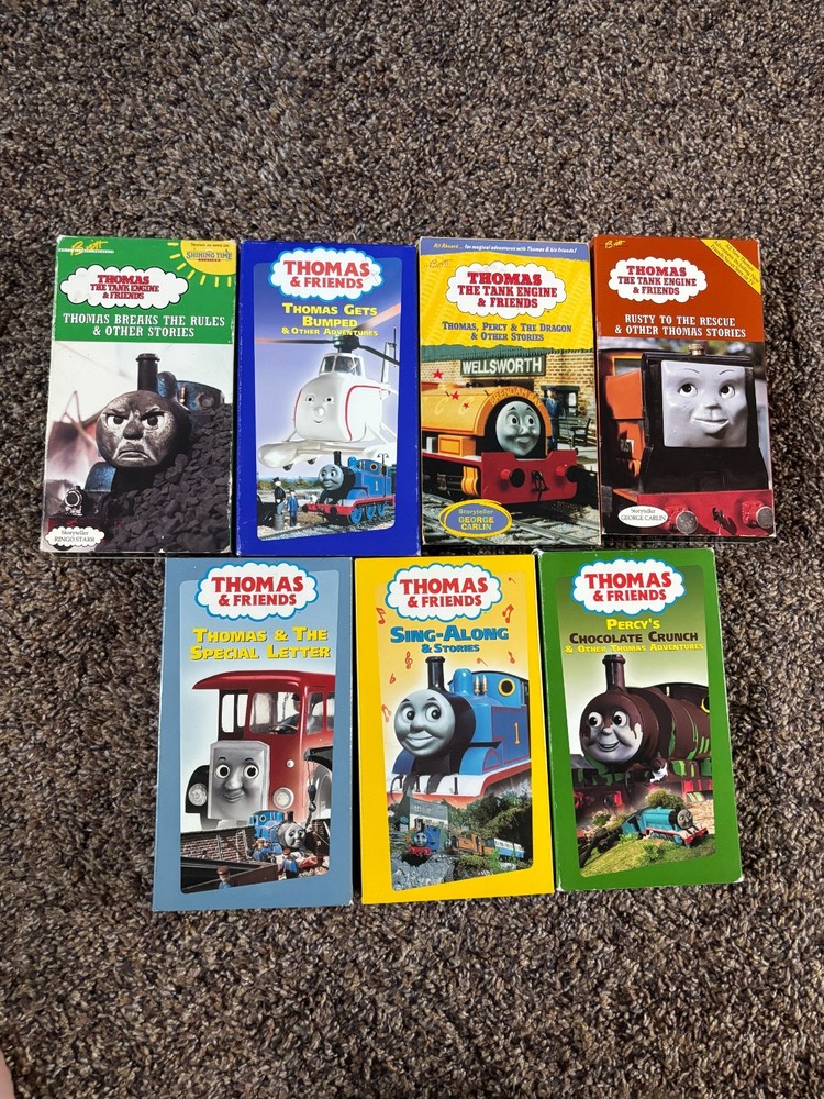 7 VHS Thomas & Friends Percy Dragon Chocolate Breaks Rules Bumped Rusty Engine