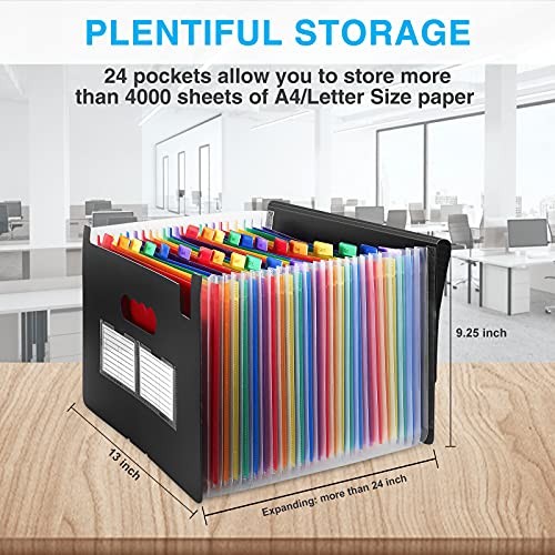 24 Pockets Expanding File Folder with Blank Labels, According File Black