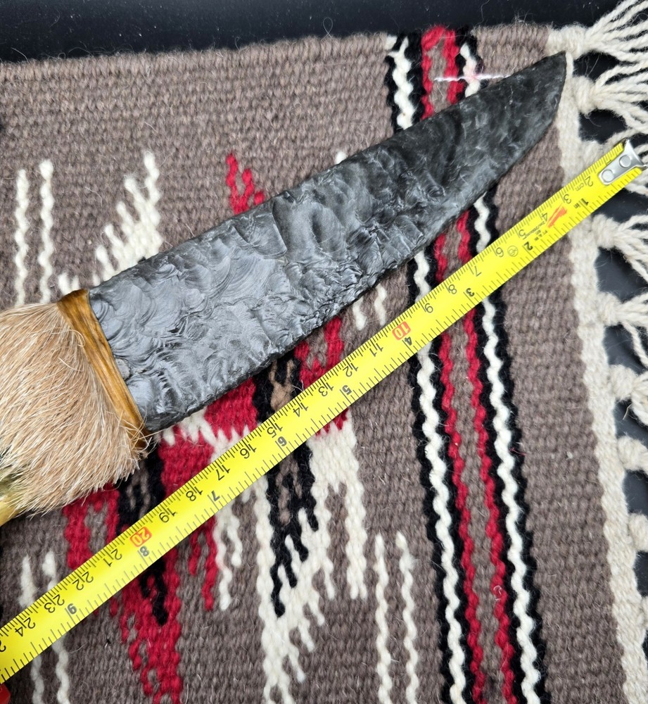 Large Goat Horn Knapped Obsidian Knive Primitive