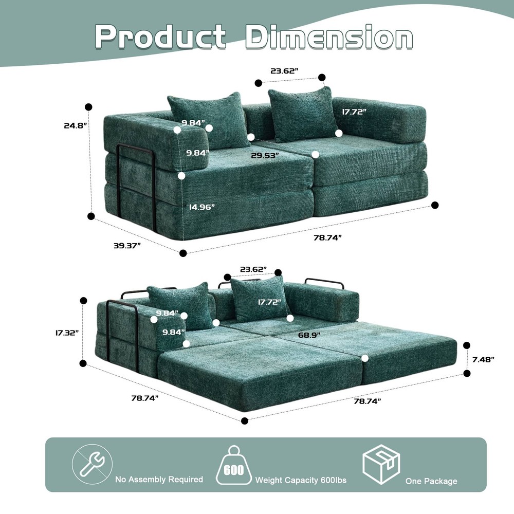 Convertible Fold Out Sleeper Sofa Bed, Floor Couch Loveseats w/Fixed-Shape Frame