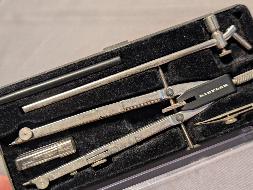 Vintage RIEFLER 6" Drawing Compass Drafting Engineering Tools in plastic case