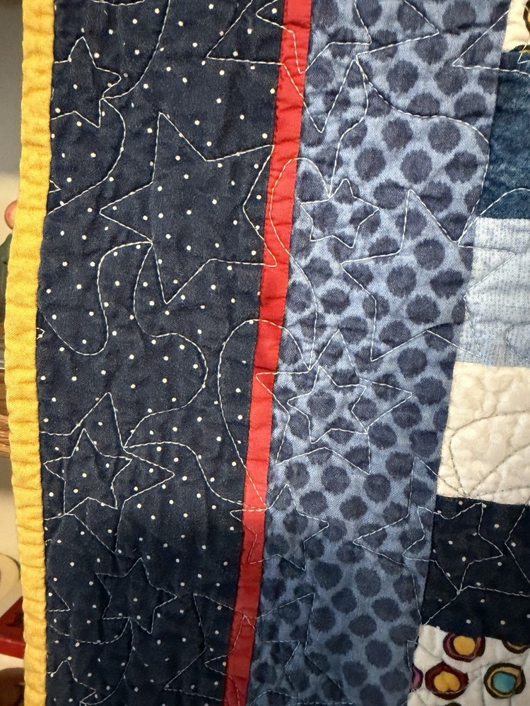 New Patchwork Quilt Throw Blanket Handmade Signed Reversible Stars 58”x42”