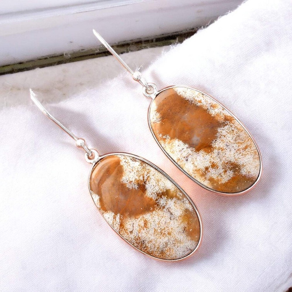 Red Moss Agate Solid 925 Sterling Silver Earrings