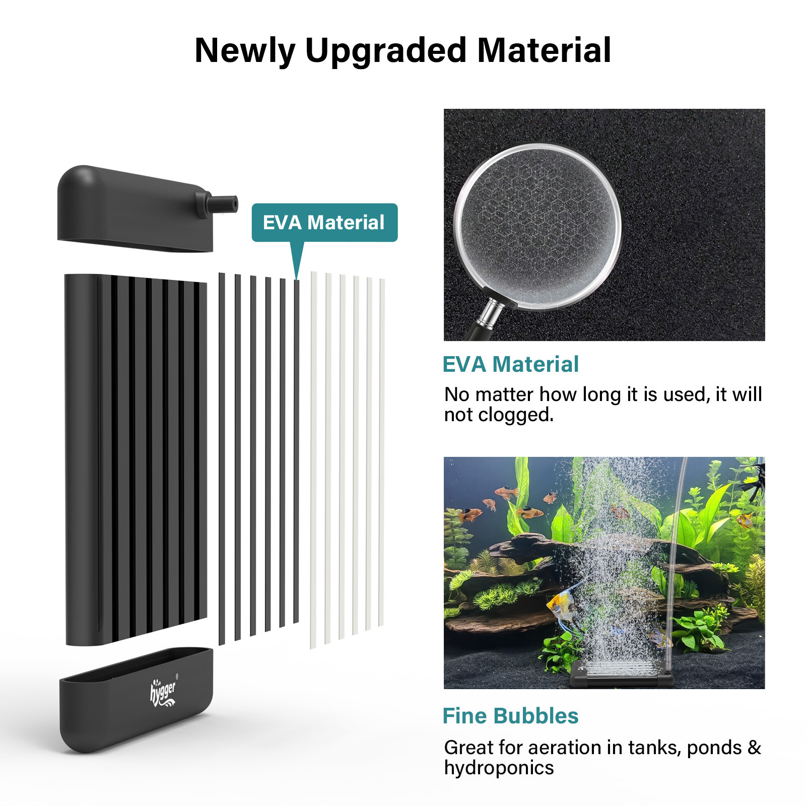 hygger Air Bubble Disk Stone Aquarium Aerator Non-Clogging Fine Bubbles Oxygen