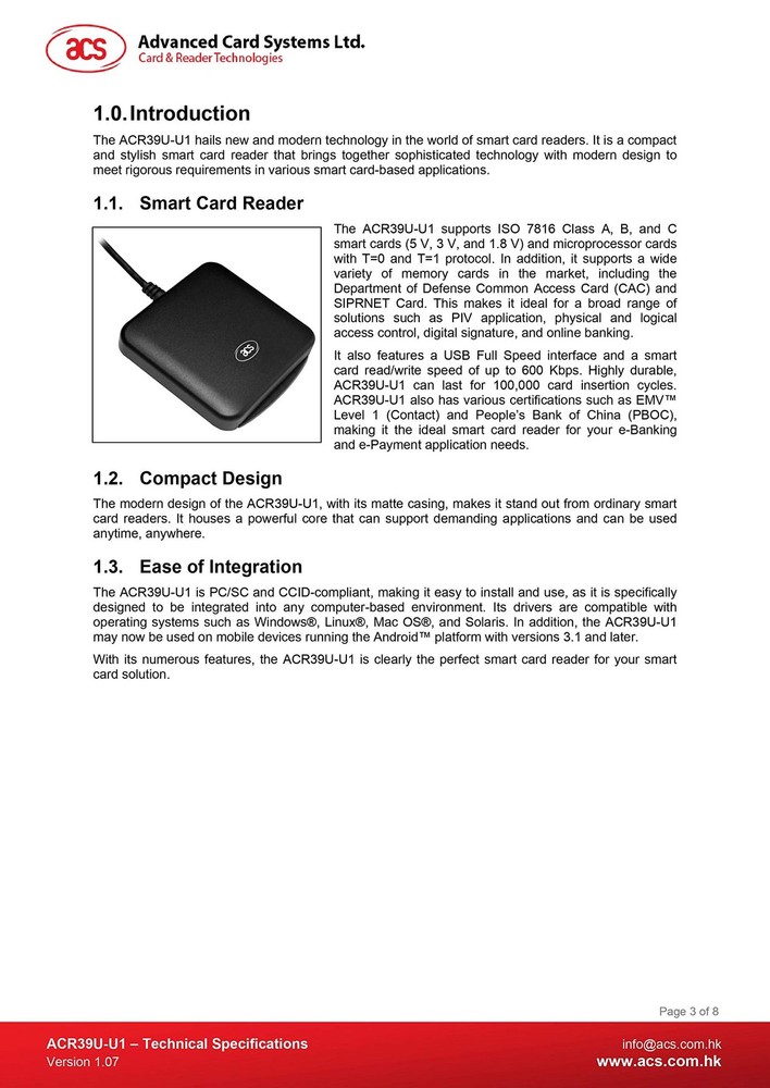 USB Smart Card Reader ACS ACR39U Black