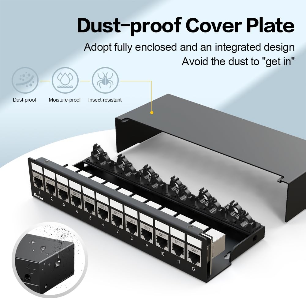 12 Port CAT7 Patch Panel Shielded Keystone with Smart CableManagement 1U Network