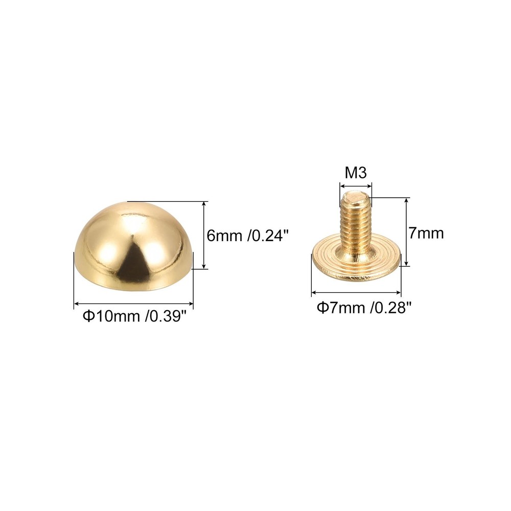 10x6mm Screw Back Rivets Solid Round Head Leather Studs Gold Tone 8 Sets