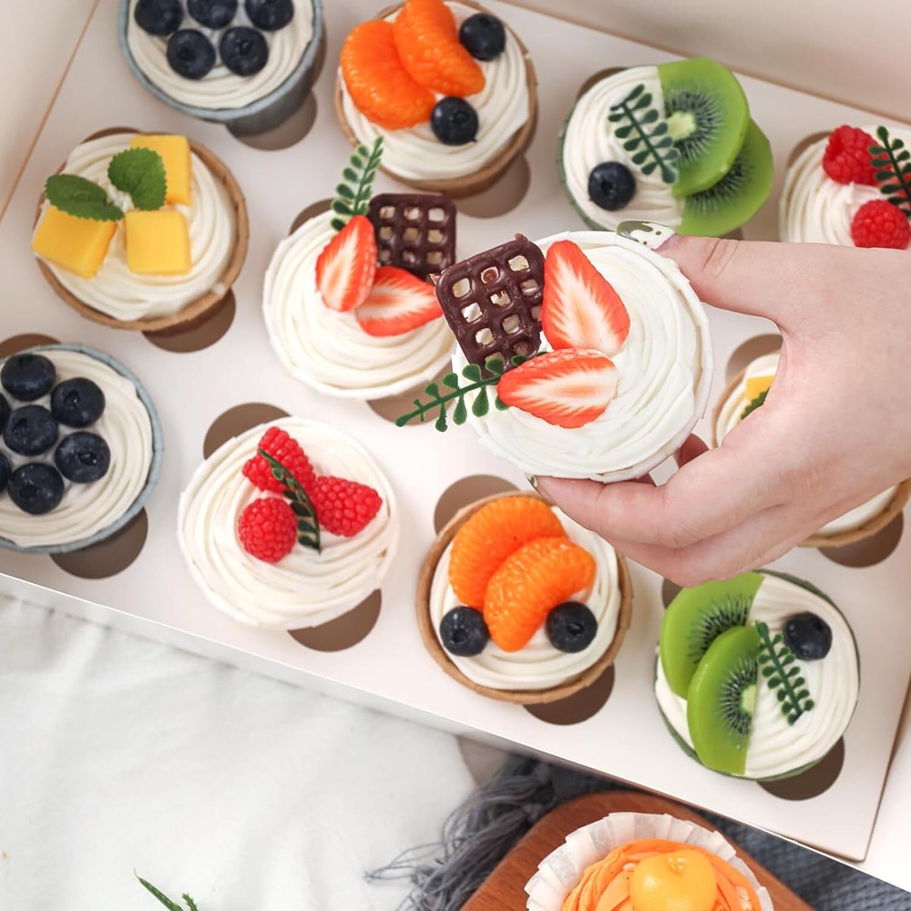 VGOODALL 2PCS White Cupcake Container, 12 Count with Window Boxes White-3