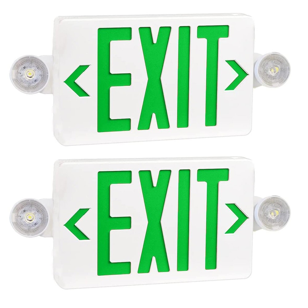 2 pack Green LED Emergency Exit Sign Light , UL AC 120V/277V Dual LED Lamp ABS