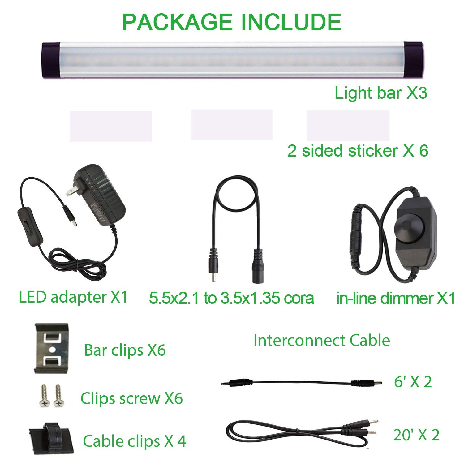 LED Under Cabinet Lighting Plug in, Dimmable Under Counter Light Rigid Bar 12V