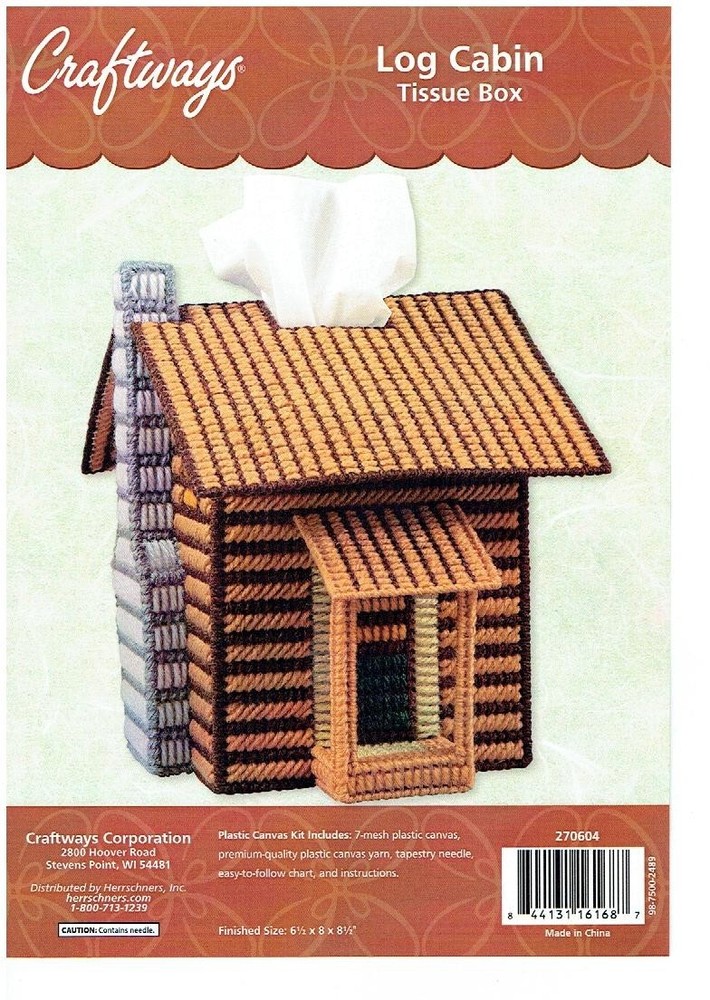 LOG CABIN TISSUE BOX COVER  plastic canvas  PATTERN (#TF0395)