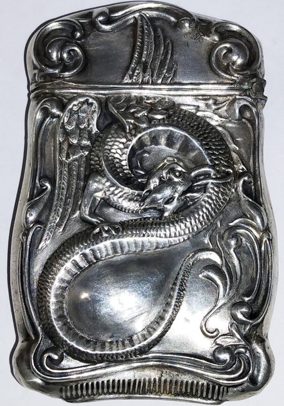 Antique Vintage Sterling Winged Cockatrice Dragon Vesta Match Safe WB3-Vesta-1