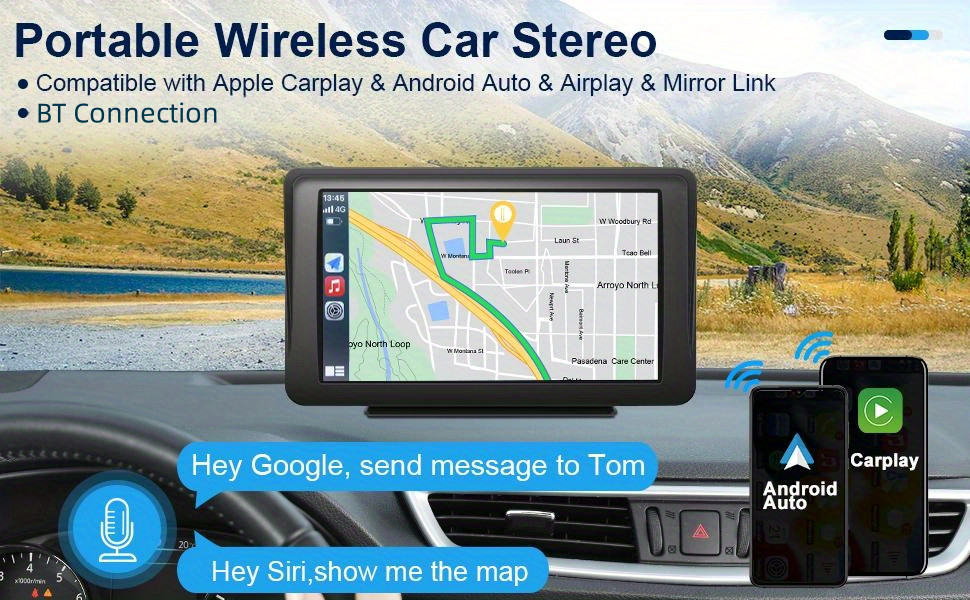 Portable Car Stereo Wireless Carplay Android Auto 7" Touchscreen MP5 PLAYER
