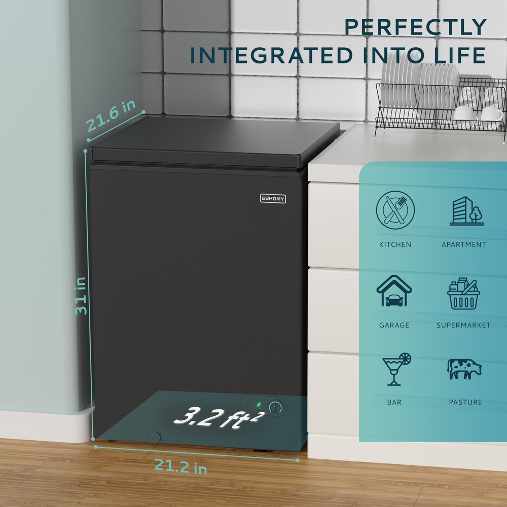 3.5 Cu.Ft Chest Freezer with Removable Basket, Small Deep Freezer Adjustable ...