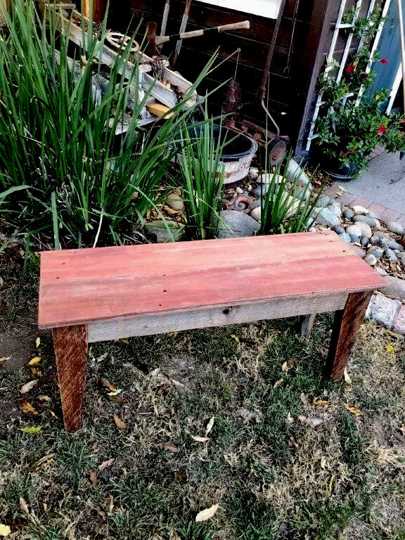 Custom Rustic Barnwood Bench wth Lights by Whatever Woodworks
