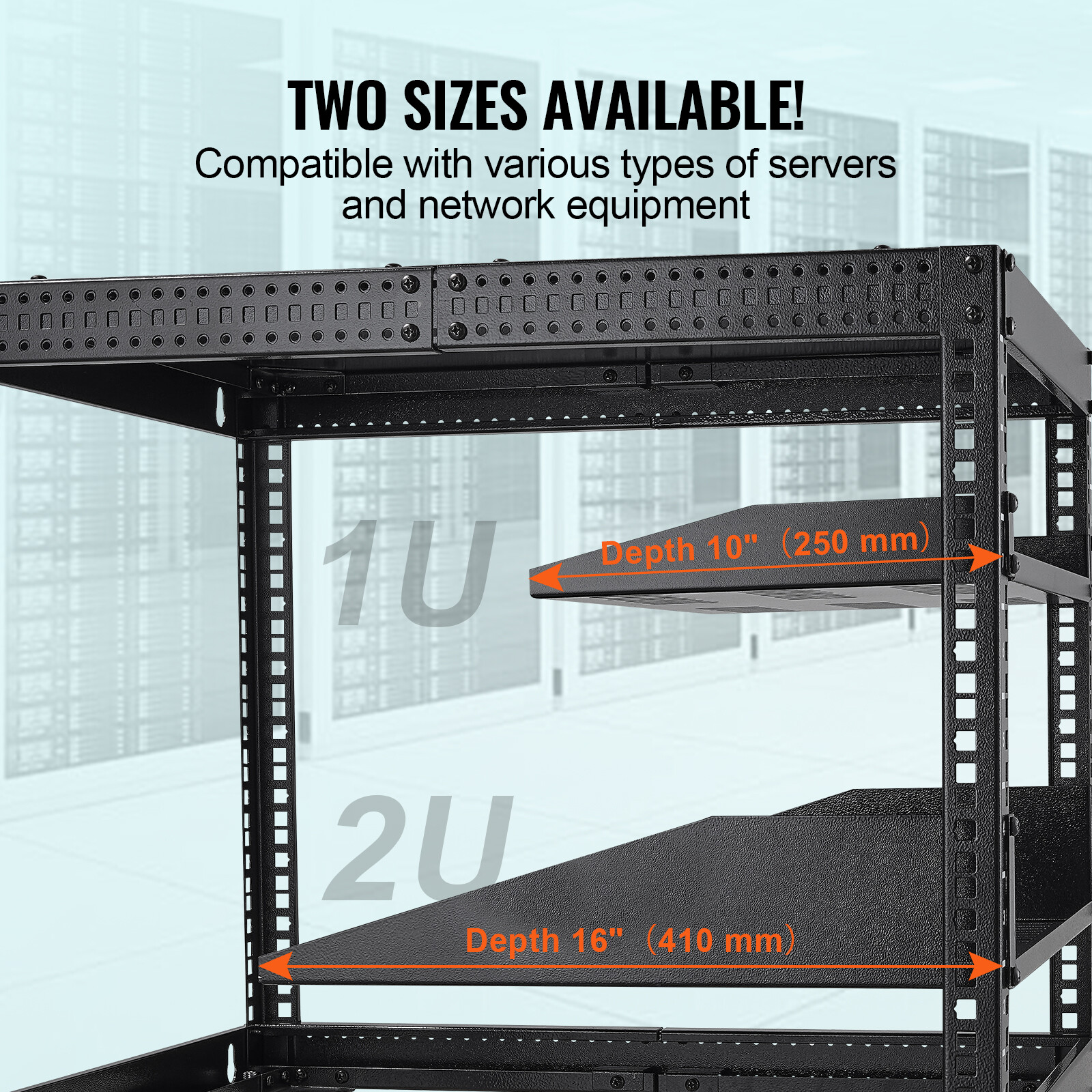 19" 2 Space 2U Cantilever Data Server Network Rack Mount Vented Shelf 16" Deep