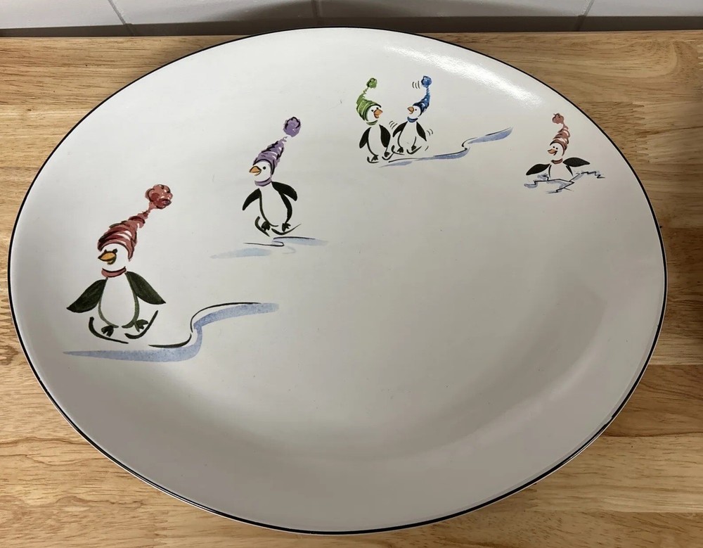 Pfaltzgraff Penguin Skate Oval Serving Platter 14”