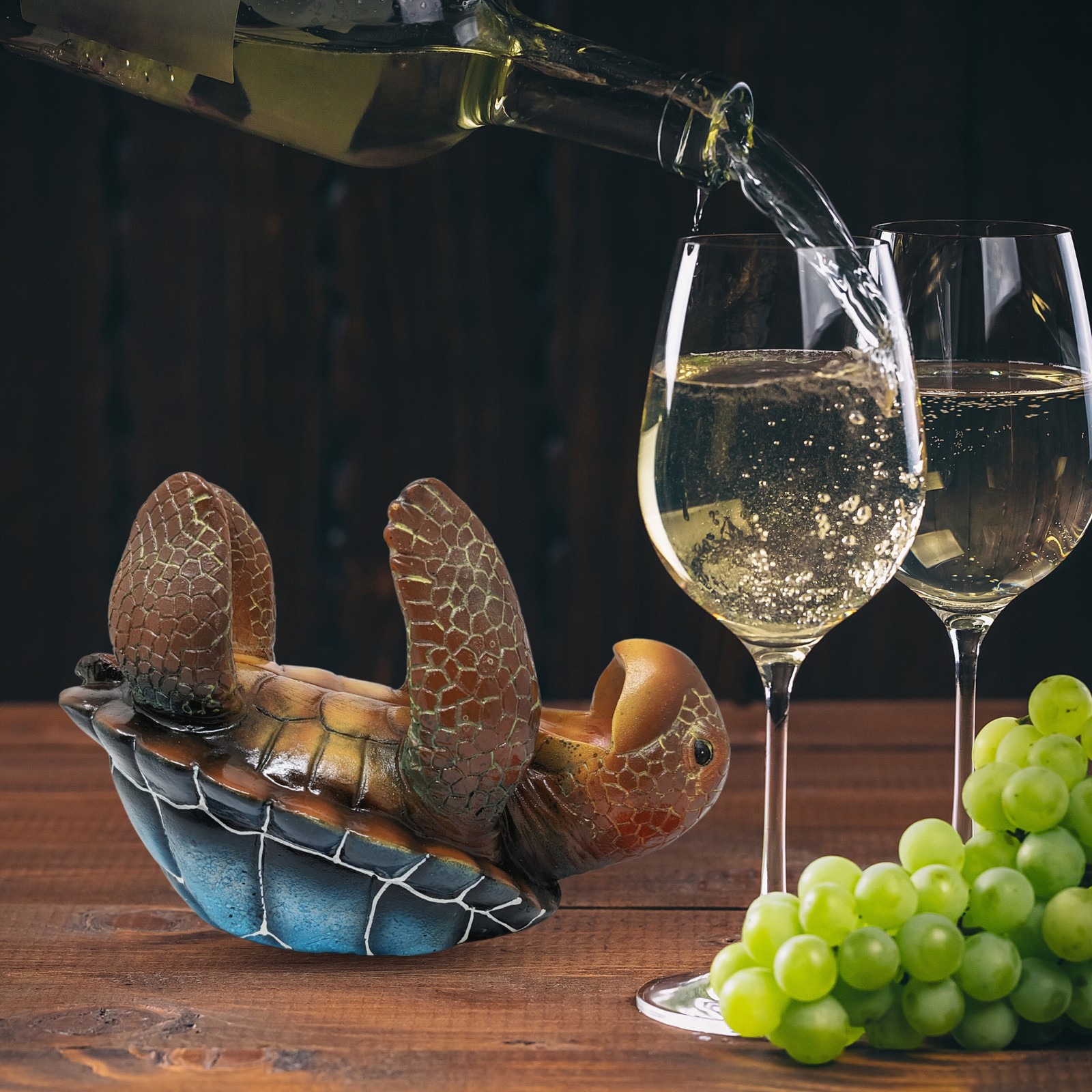 Sea Turtle Wine Bottle Holder – Coastal Resin Display for Beach or Ocean Décor