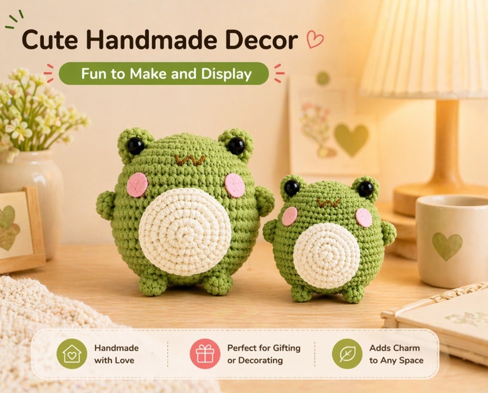 Frog Crochet Kit 2 Pack for Beginners Amigurumi DIY Set with Video Tutorial
