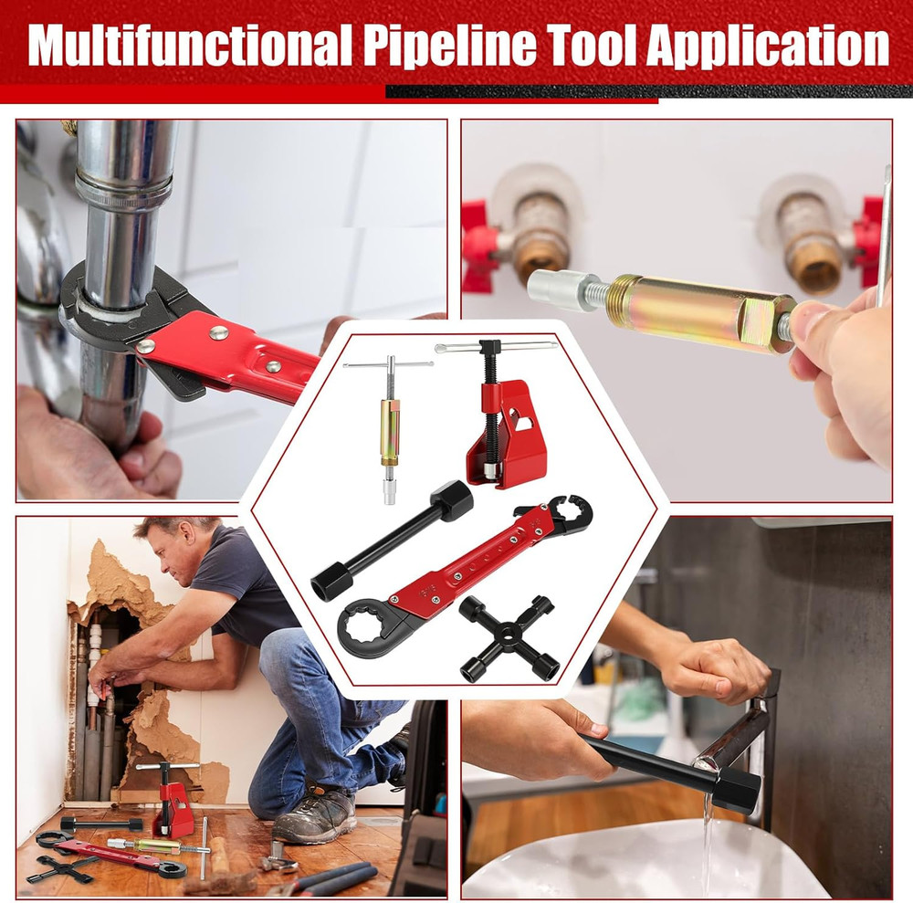 5 Pcs Angle Stop Wrench Kit Plumbing Tool, Compression Sleeve Puller for 1/2" Co
