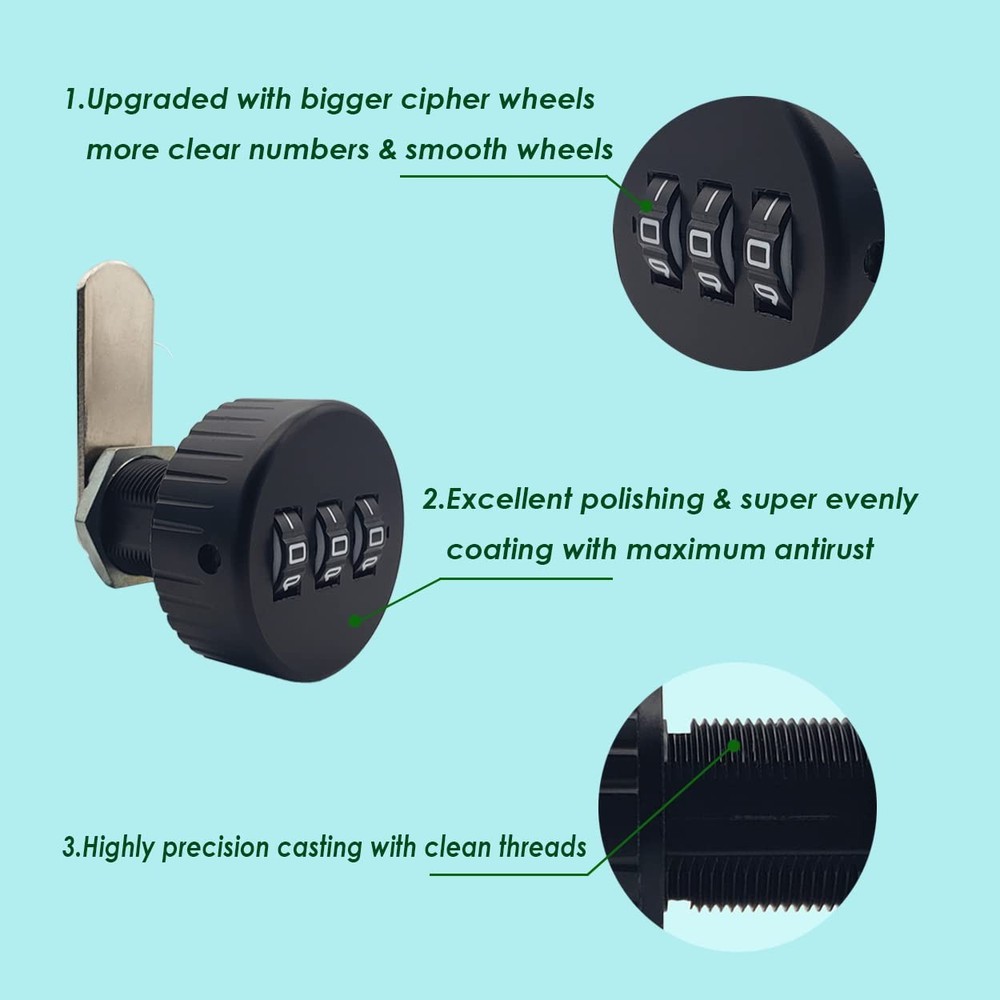 3 PCS Combination Cam Lock Drawer Cabinet Mailbox Code 5/8 Inch Black Security