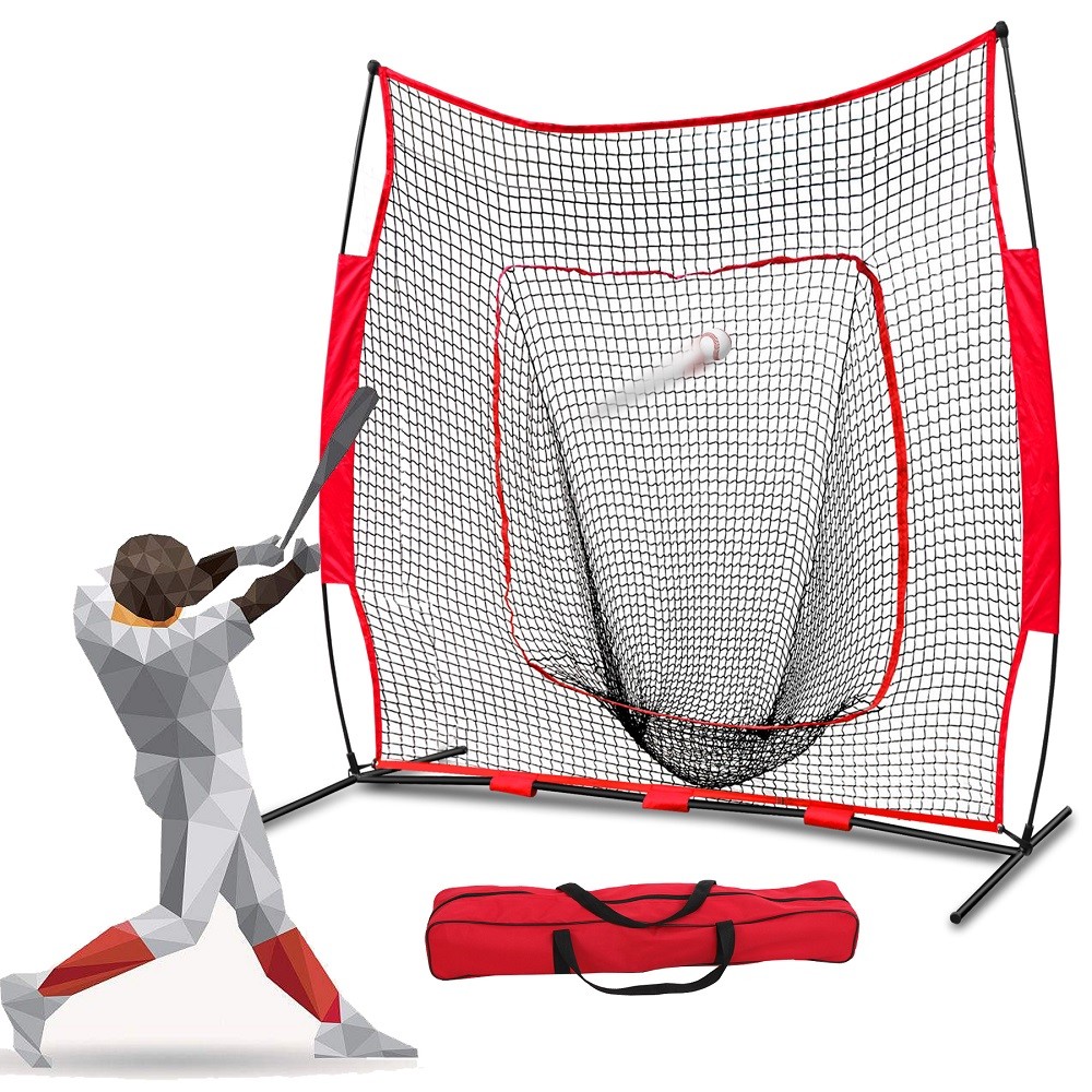 7x7ft Baseball Softball Practice Hitting Pitching Net w/ Carry Bag & Strike Zone