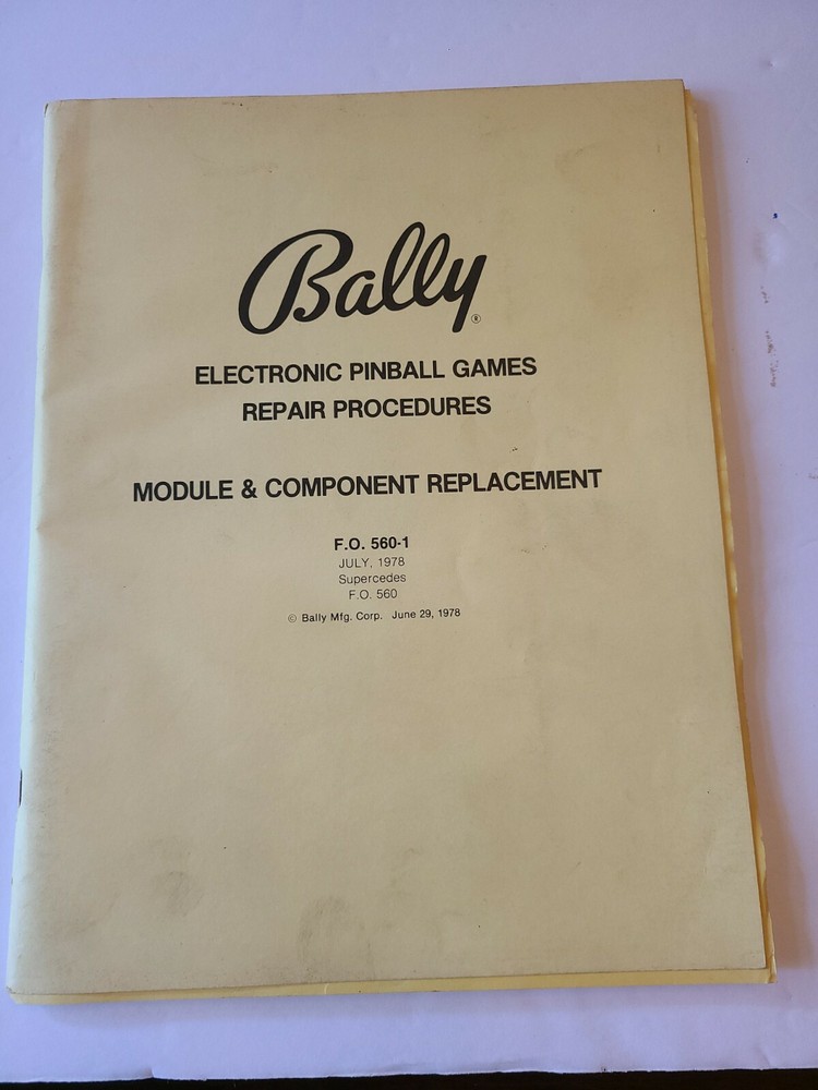 1978 Bally Electronic Pinball Games Repair Procedures Module Replacement Level