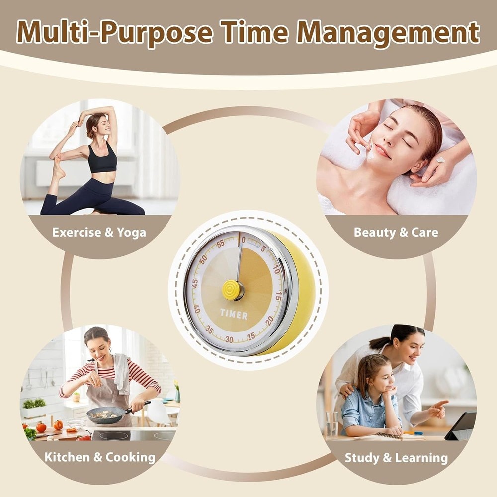 Mechanical Time Manager, 60 Minute Desk Visual Timer, Chef Cooking Timer Clock