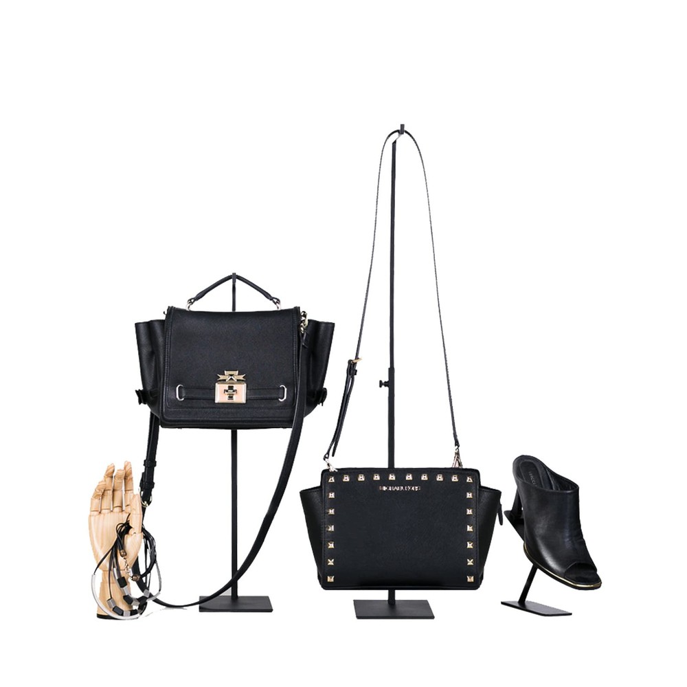 Purse Display Stand - 2 Pack Solid Black Bag Display Rack Stands, Counter Adj...