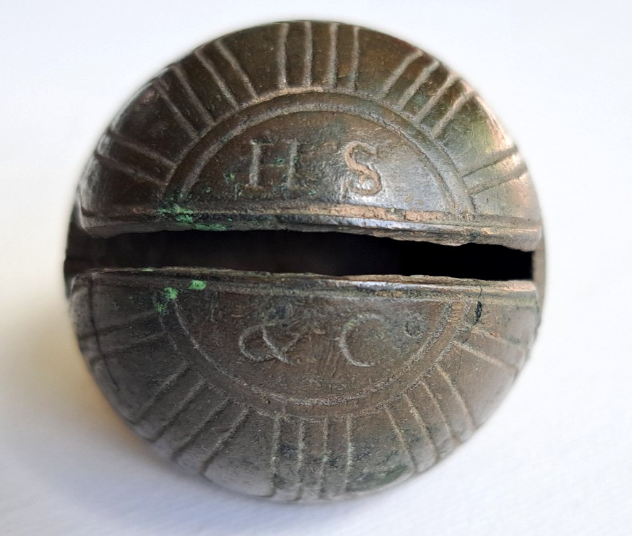 Antique Brass Metal Sleigh Bell HS & Co Henry Stanley Company Crotal Petal #4