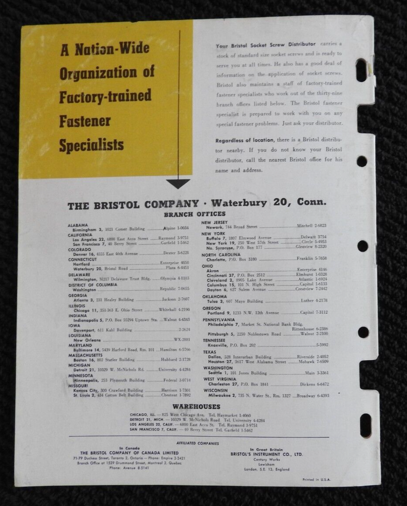 1965 Decatur Midwest Tool & Supply "Socket Cap Screw" Engineering Catalog IL