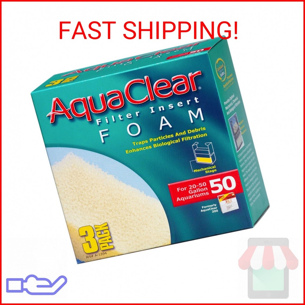 AquaClear 50 Foam Filter Inserts, Aquarium Filter Replacement Media, 3 Count (Pa