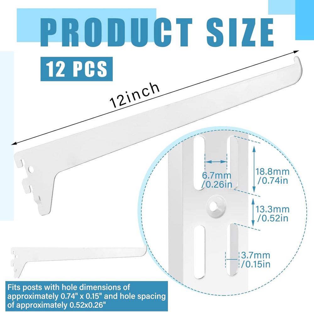 12 Pcs 12 Single Track System Shelf Brackets Shelving Brackets Adjustable ...