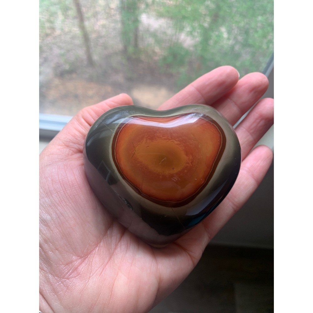 Polychrome Jasper Heart Crystal Polished Bullseye Pattern Desert Jasper Stone