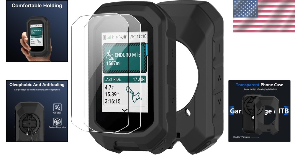 Essential Black Silicone Case with Screen Protector for Garmin Edge MTB - 2 Pack