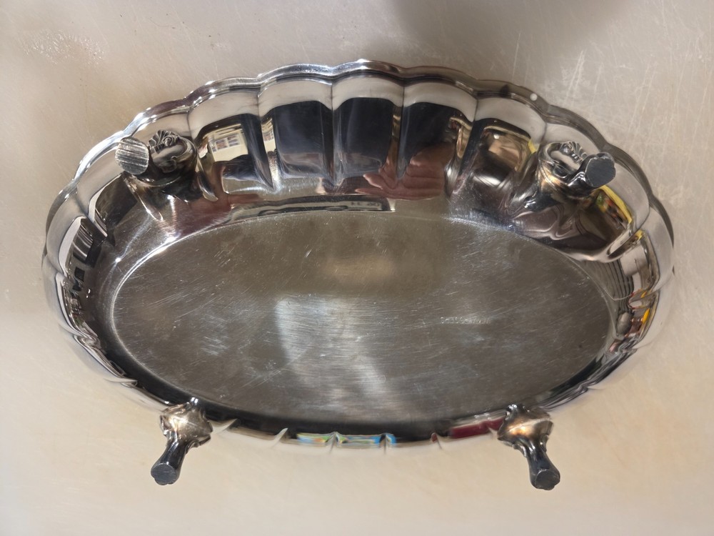 Silver Serving Bowl 11" Wide with 4 legs