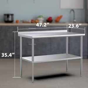 48'' x 24'' Stainless Steel Table for Prep & Work with Adjustable UnderShelf