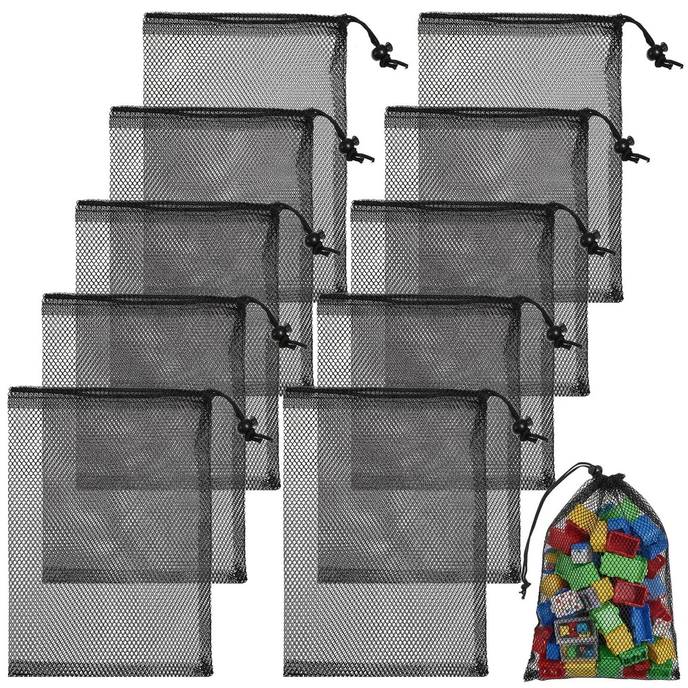 DOPENSPI 10PCS 8X12inch Mesh Drawstring Bag with Cord Lock Medium, Black