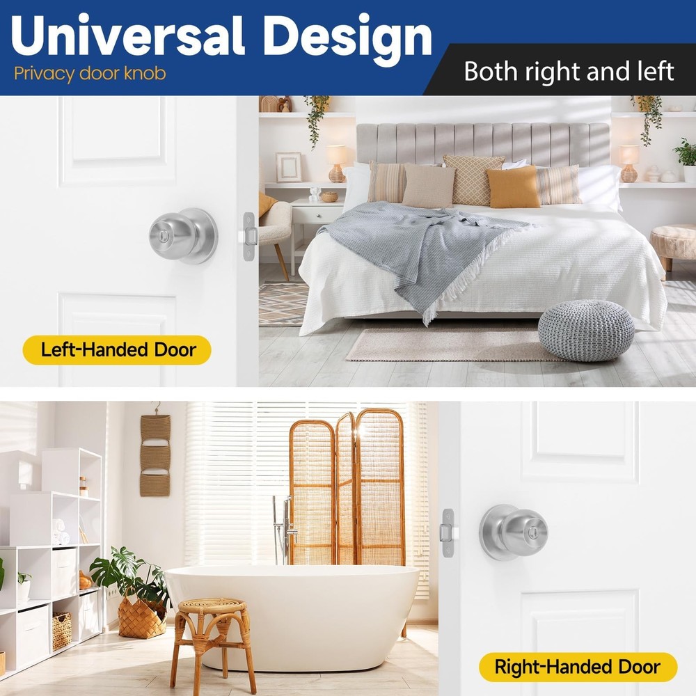 RAFECIEE Privacy Door Knob Keyless Knobs Interior 1 Pack, Satin Nickel