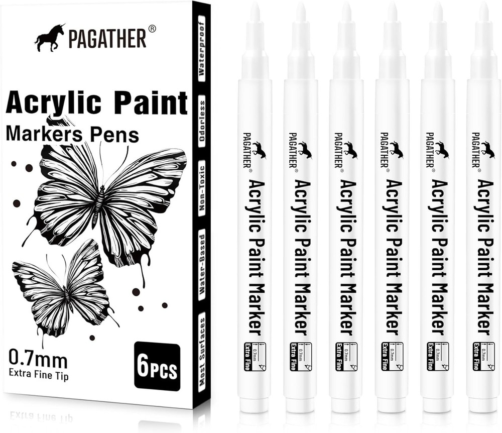 6-Pack Water-Based White Paint Markers for Multi-Surface DIY Crafts