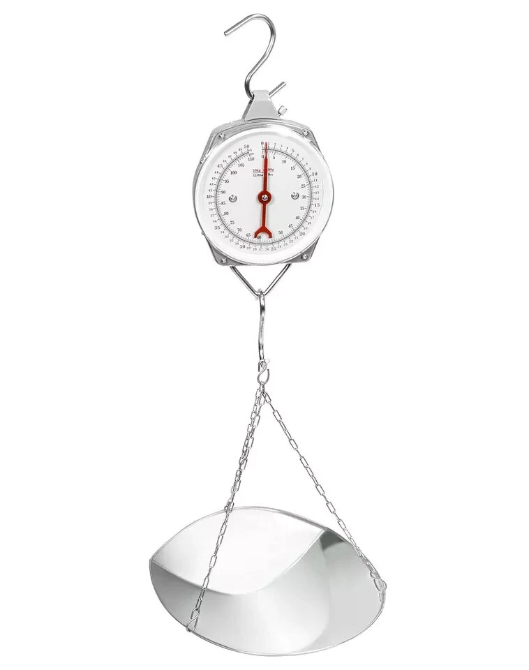 QWORK 110 Lbs Large Display Spring Dial Weight Scale & Scale Scoop/Chain with Ha