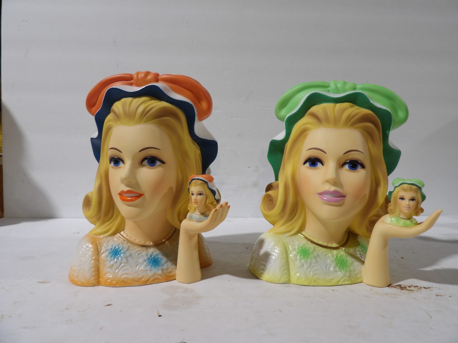 7 Inch 2009 Convention Head Vase's Orange & Green Ribbon Great Vase's 2 Total