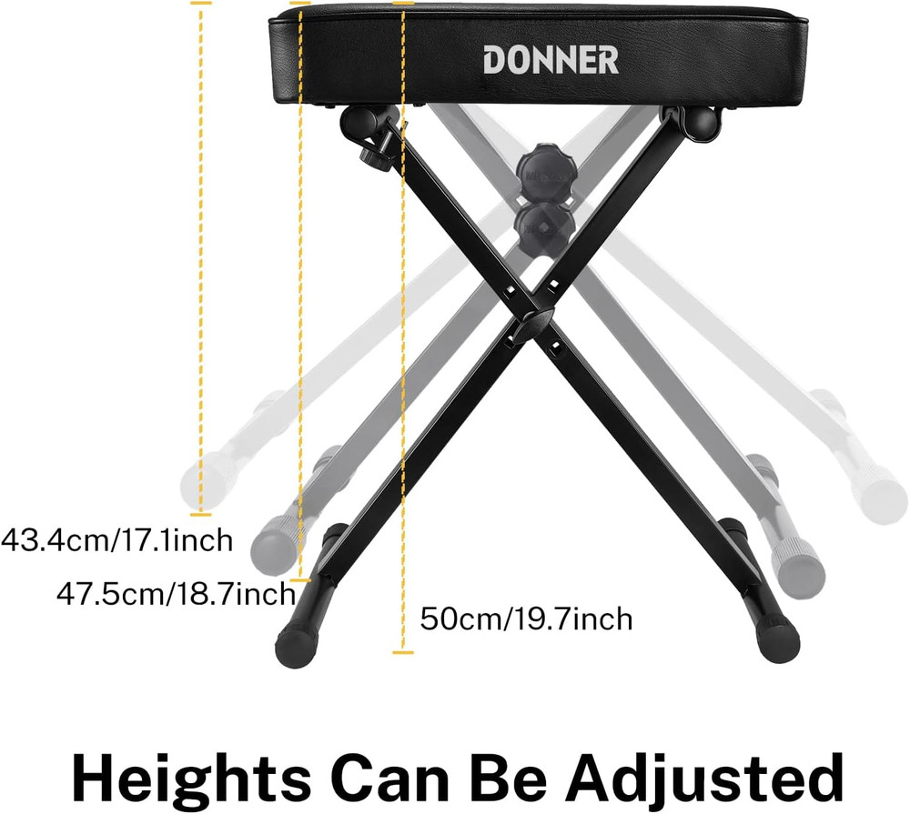 Adjustable X-Style Piano Bench, Foldable Stool with Thick Padding, Black