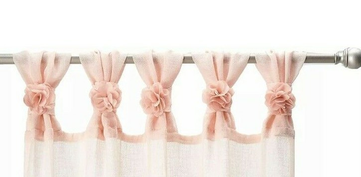 Madison Park Rosette Tab Top Solid Window Curtain Panel Drape 50" x 84” Blush