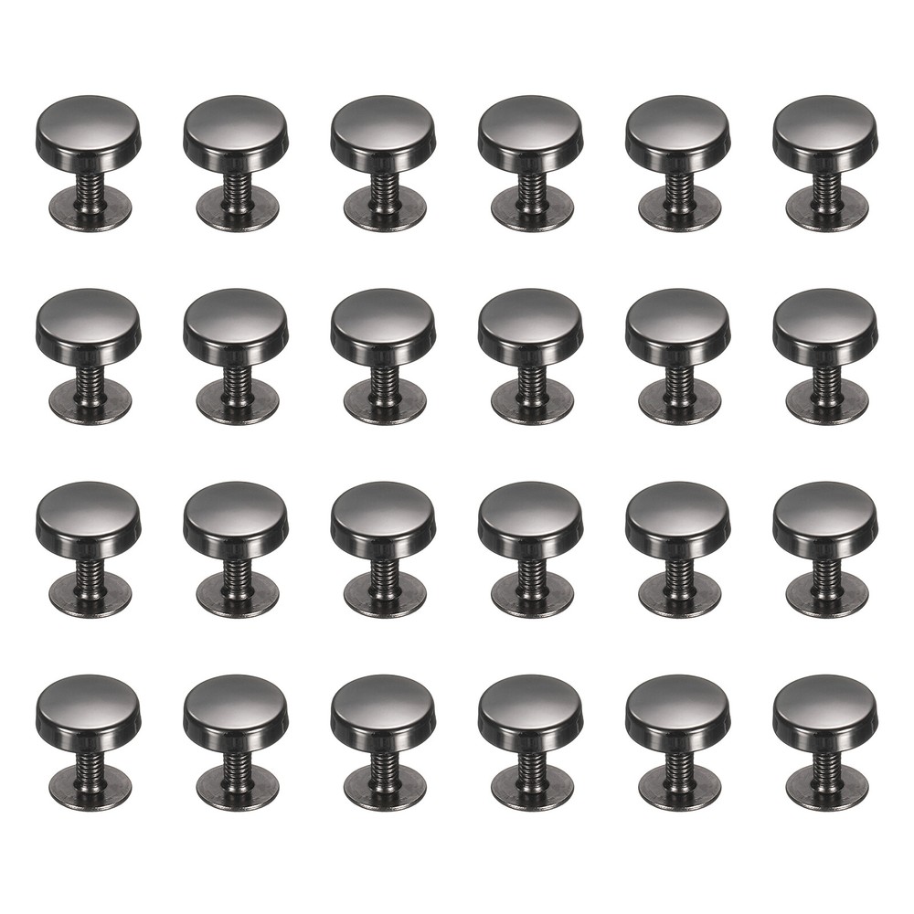 24 Pcs Flat Head Button Stud 10mm Screw Back Rivets Stud Set, Black