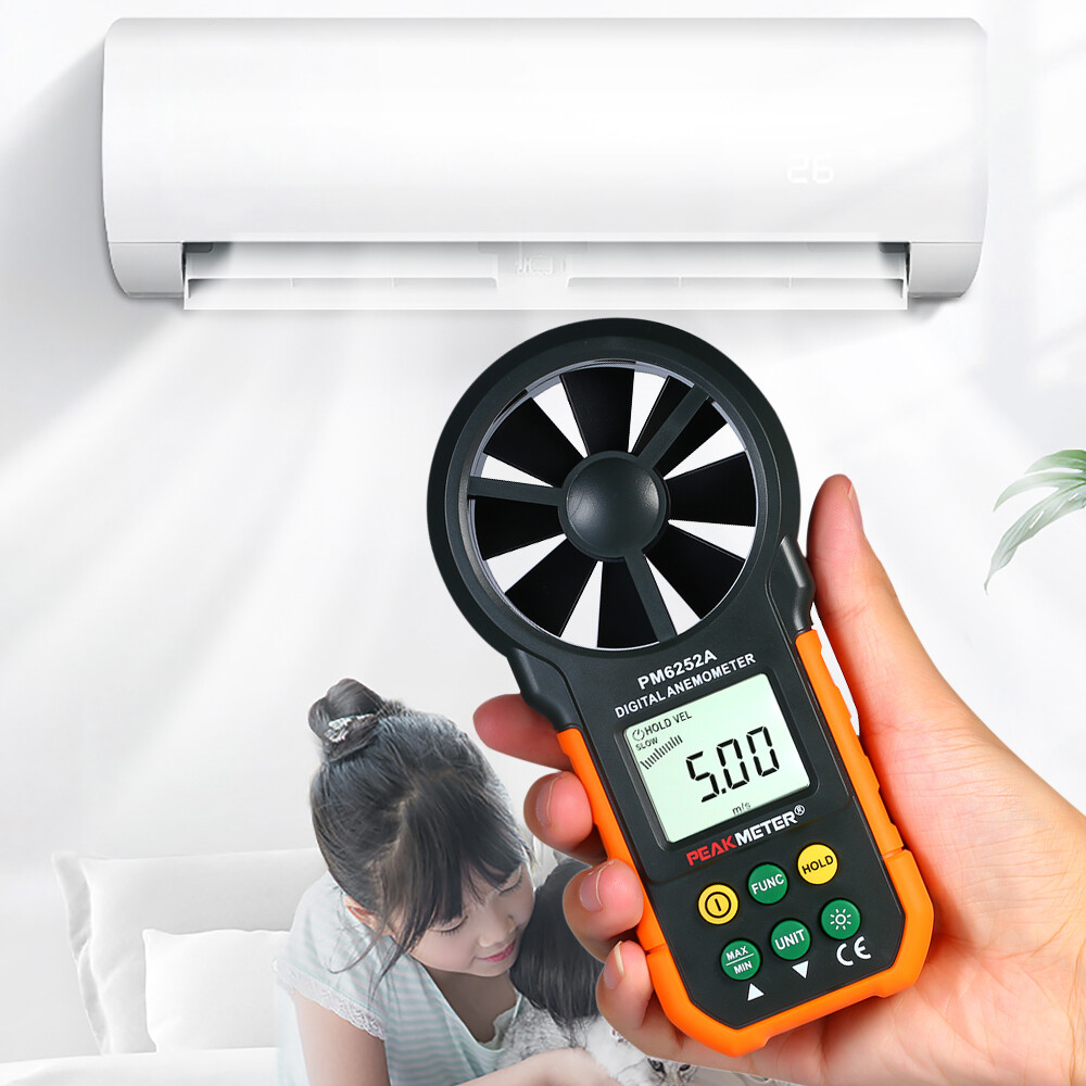 PEAKMETER Handheld Anemometer Portable CFM Thermometer with LCD Backlight Q7K8