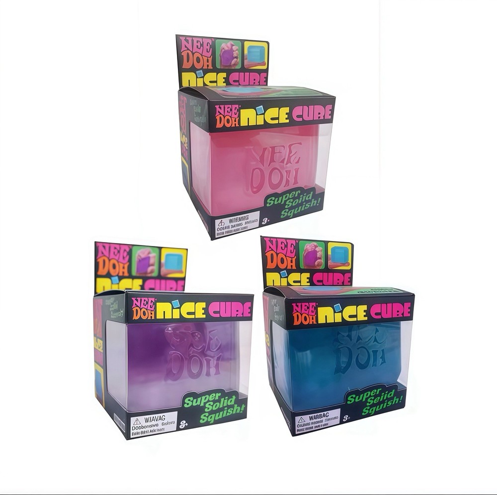 NeeDoh Nice Cube 3 Pack Bundle Super Solid Squish Fidget Toy Pink/Blue/Purple