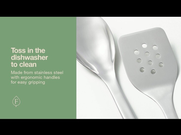 4pc Stainless Steel Kitchen Utensil Set Silver Solid & Spotted Turner & Spoon