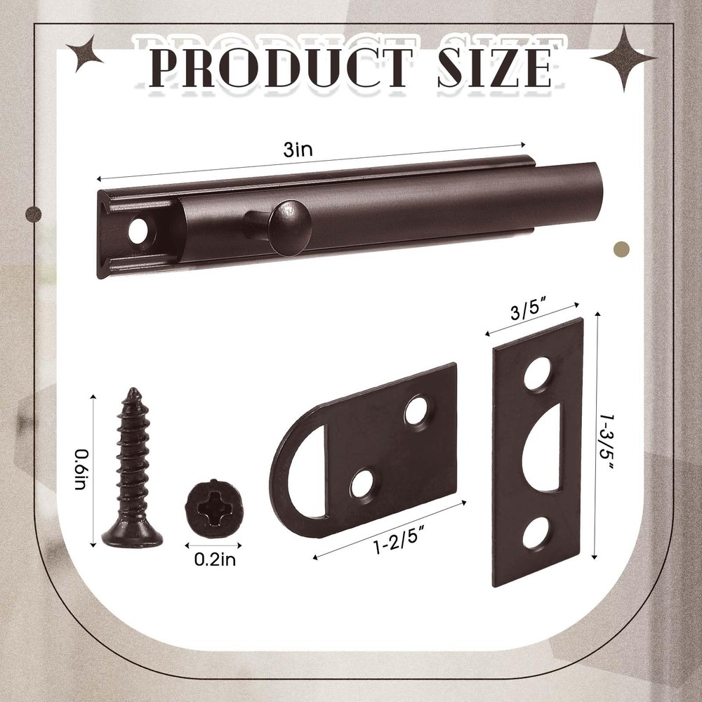 Lothee 4 Pcs Solid Brass Surface Bolts 3" Slide Latch Door 3'', Rubbed Bronze