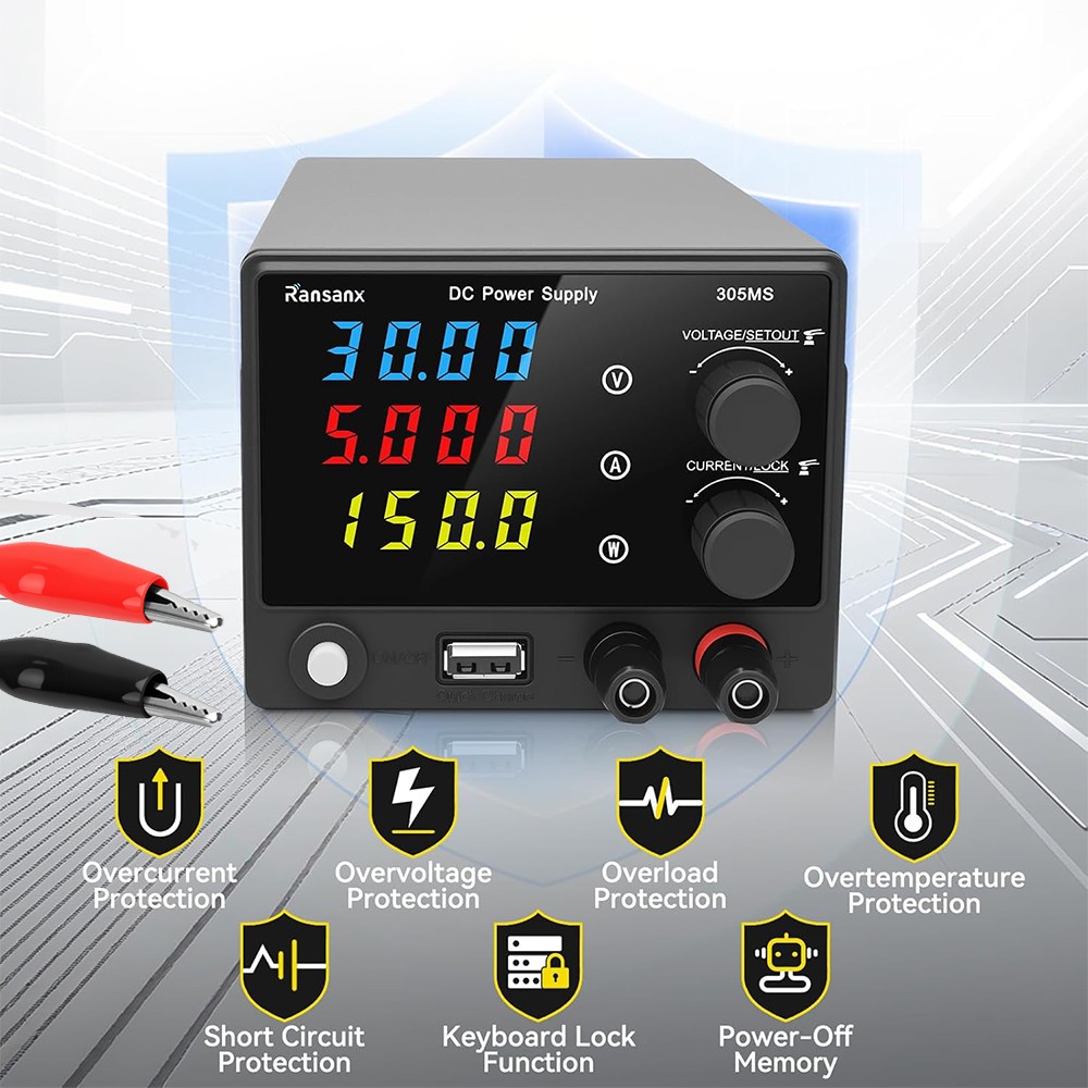 0-30V 5A DC Power Supply Lab Variable Adjustable regulated DC Bench Switching US